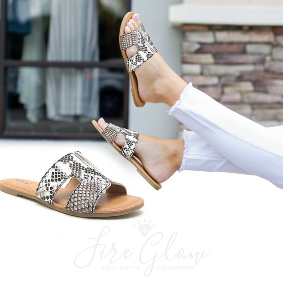 Snake Skin Leatherette Slip-on Sandals - Picture 3 of 3